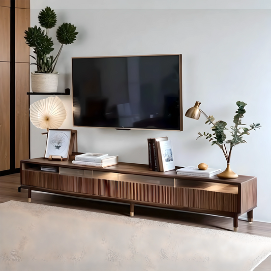 Modern Natural Wood TV Stand with Storage Drawers, Elegant Design for Living Room