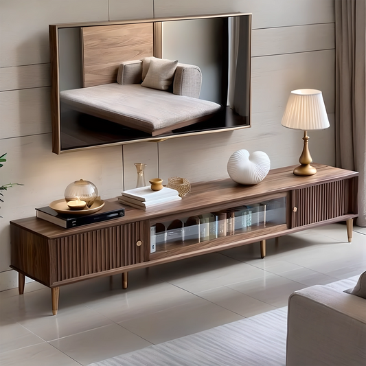 North American Walnut TV Cabinet | Natural Wood TV Shelf | Nordic Style & Mid-Century Modern