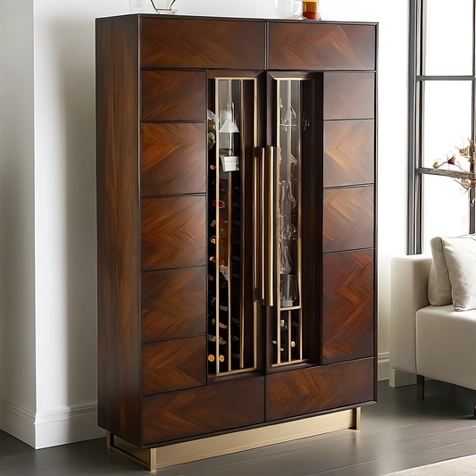 Luxury Wood Wine Bar Cabinet, Built-in Glass Rack, Modern Home Bar Furniture