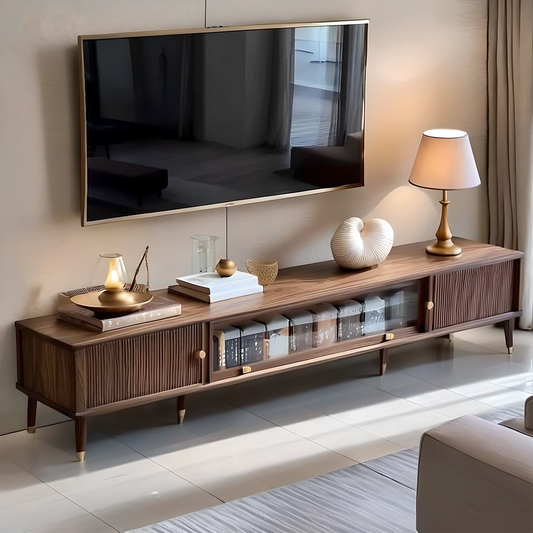 Premium Engineered Wood TV Stand in Walnut Finish, Modern Home Entertainment Center