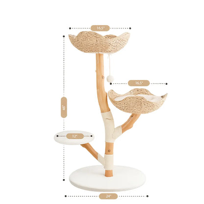 Solid Wood Cat Tree with Woven Baskets & Perches