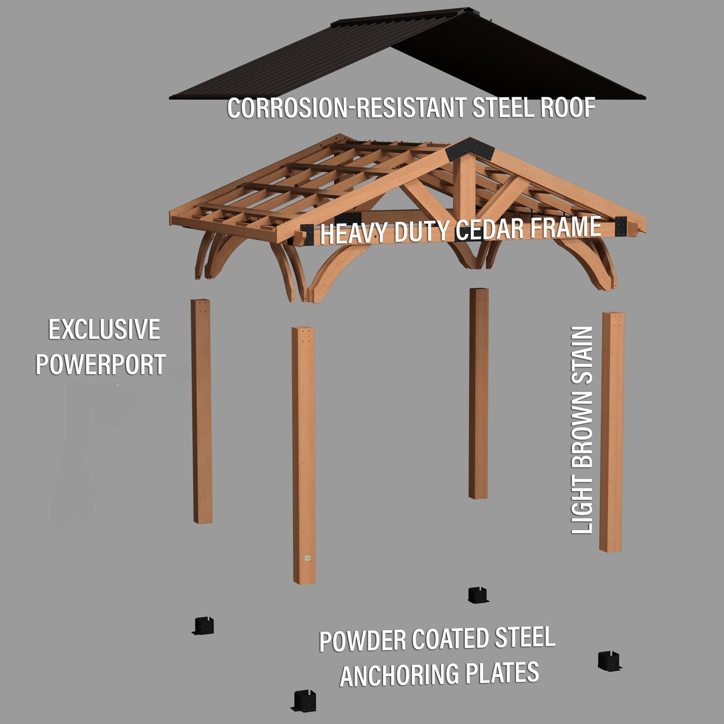 12x10 Arlington Gazebo with Electric - Lt Brown