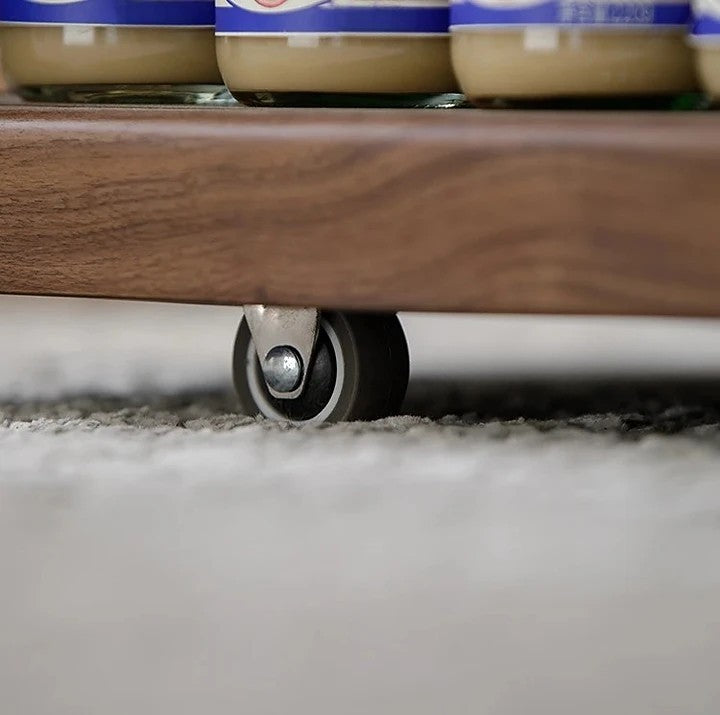 Mazonvintage-Multi-Functional Walnut Wood Side Table with Roller