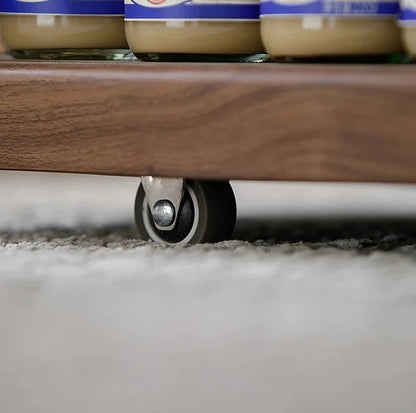 Mazonvintage-Multi-Functional Walnut Wood Side Table with Roller