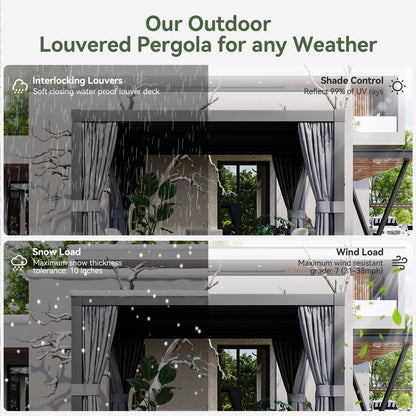 Mazonvintage Louvered Pergola 12' x 16' Outdoor Aluminum Pergola with Adjustable Top for Decks, Gardens and Backyards, Gray
