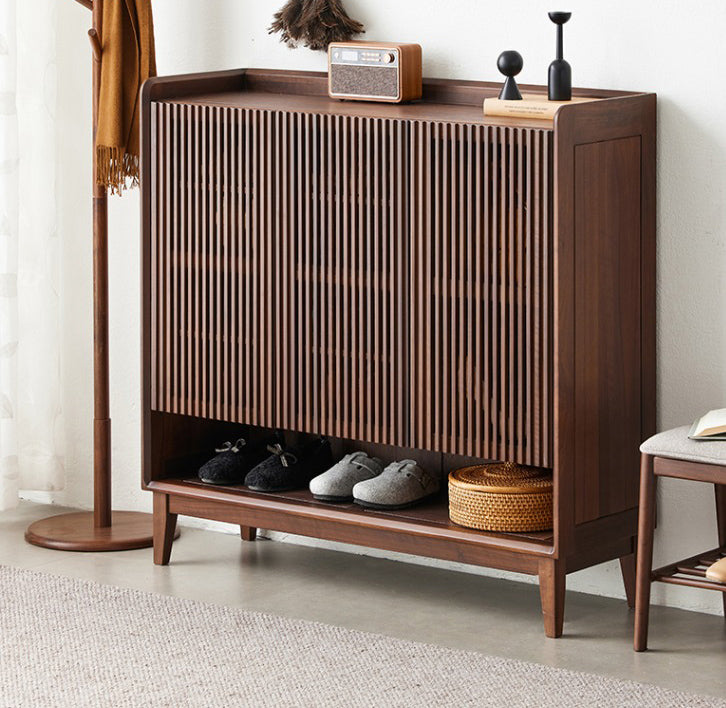 Mazonvintage-Alchemy Grille Doors Walnut Wood Shoe Cabinet