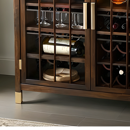 Modern Wooden Wine Cabinet with Glass Doors, Luxury Storage for Wine Bottles and Glasses