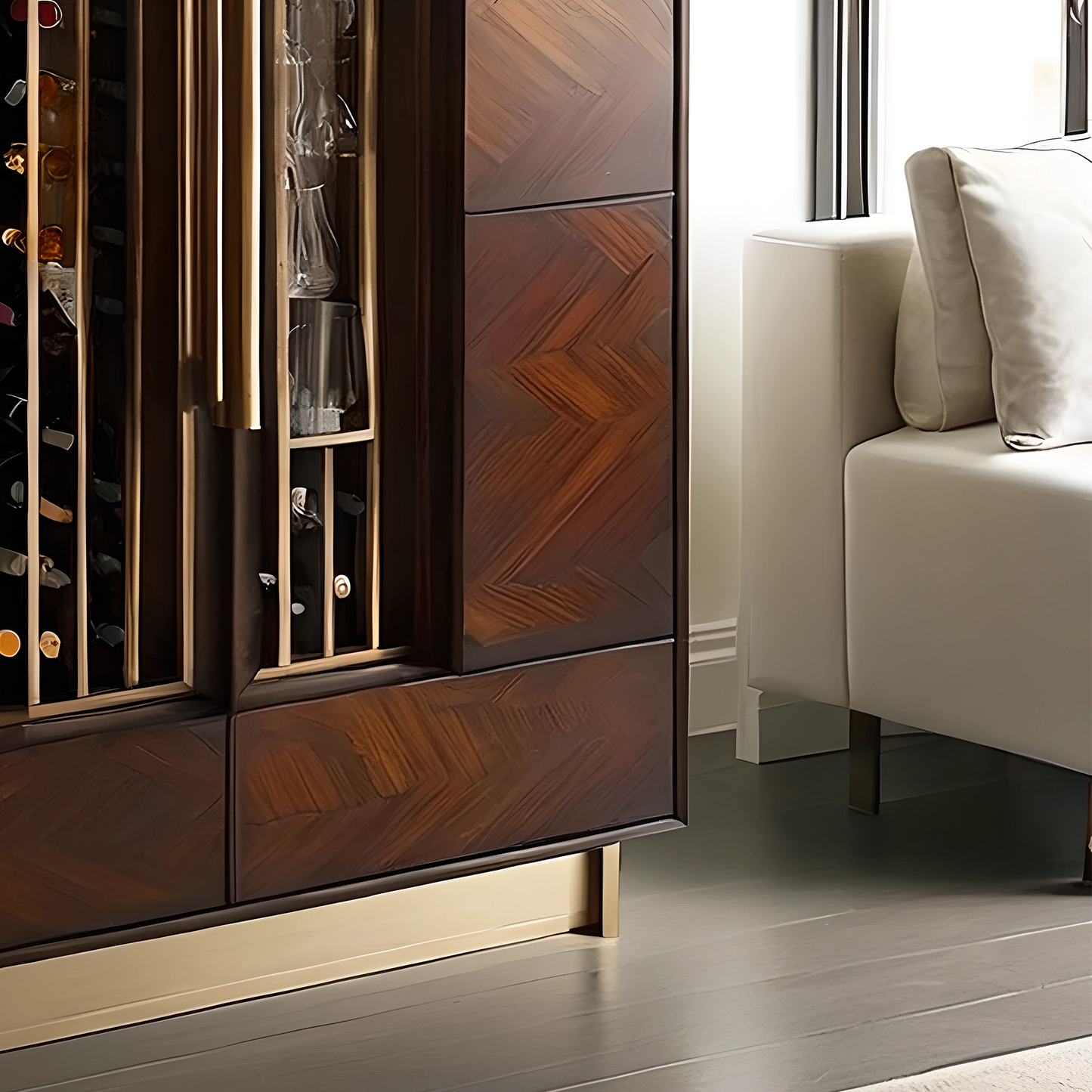 Luxury Wood Wine Bar Cabinet, Built-in Glass Rack, Modern Home Bar Furniture