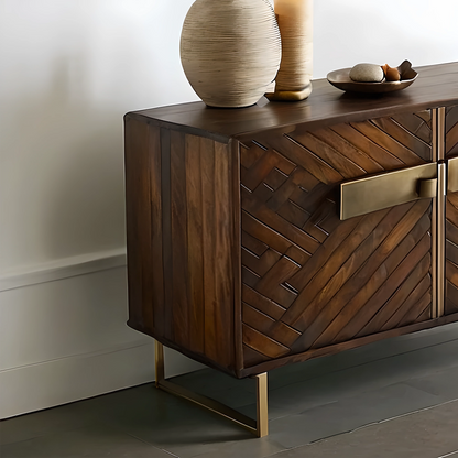 Glass Door Wine Storage Cabinet, Modern Wooden Bar Unit for Living Room