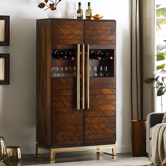 Contemporary Wooden Wine Cellar Cabinet with Transparent Glass Doors