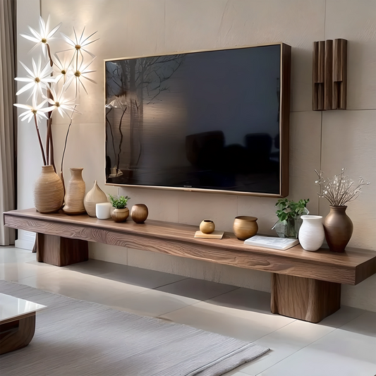 Walnut Wood TV Cabinet, Scandinavian Minimalist Style, Luxury and Functional