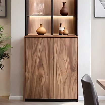 Classic Wooden Wine Bar Cabinet with Glass Front, Stylish Home Bar Organizer