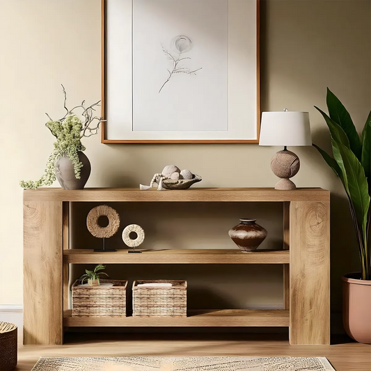 3-Tier Natural Oak Console Table - Modern Design 70.87 Inch 