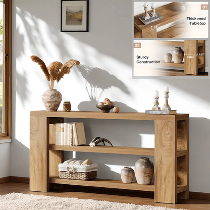 3-Tier Natural Oak Console Table - Modern Design 70.87 Inch 