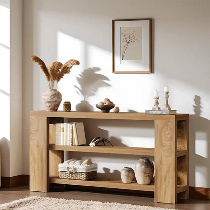 3-Tier Natural Oak Console Table - Modern Design 70.87 Inch 