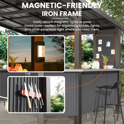 Mazonvintage 10x10ft BBQ Gazebo Canopy Tent with Sloped Roof,Grill Gazebo with Triple Shelves & Movable Bar Table, All-Weather Outdoor Grill Station & Patio Shelter for Mazonvintage Cooking and Patio Deals
