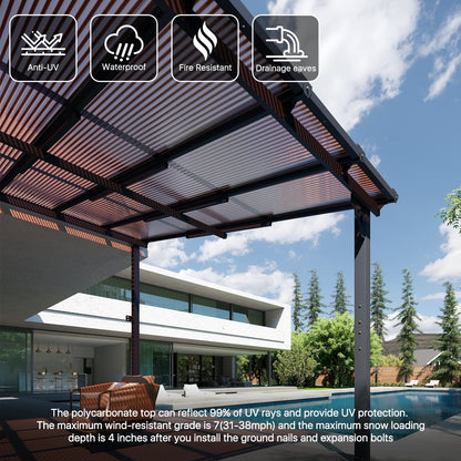 Mazonvintage 12'x20' Gazebo for Patio, Gazebo Pergola with Sloped Roof, Large Wall-Mounted Heavy Duty Awnings, for Patio, Deck and Mazonvintage