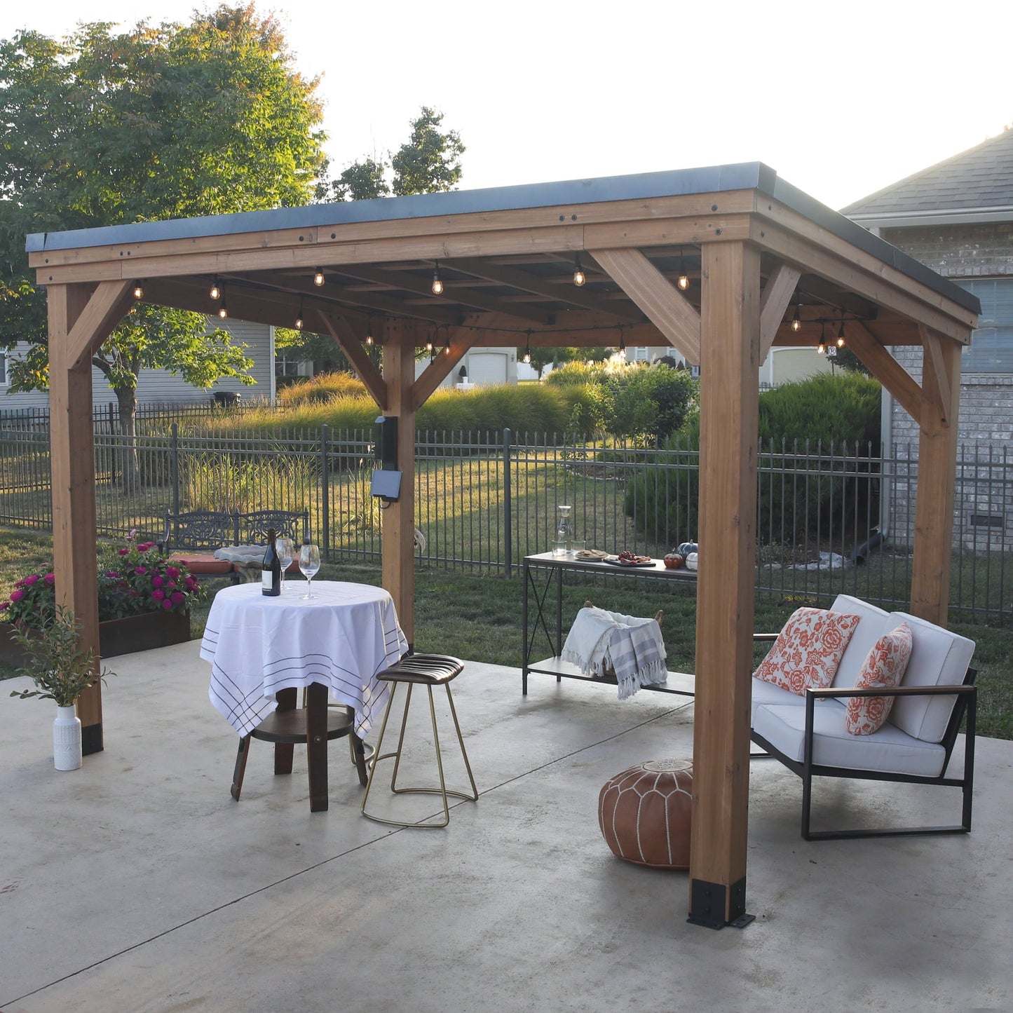 MazonvintageArcadia 12'x9.5' Cedar Wood Gazebo, Galvanized Steel Roof, PowerPort