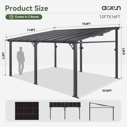 Mazonvintage 12' x 16' Gazebo for Patio, Large Wall-Mounted Heavy Duty Awnings, Gazebo Pergola with Sloped Roof, for Backyard, Deck, Patio