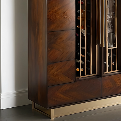 Luxury Wood Wine Bar Cabinet, Built-in Glass Rack, Modern Home Bar Furniture