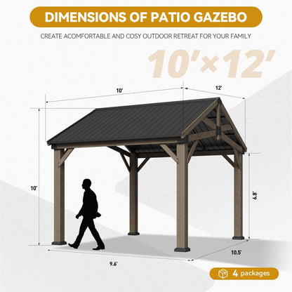 Mazonvintage 10' x 12' Outdoor Wood Frame Gazebo, Mazonvintage Gazebo with Galvanized Steel, Permanent Wooden Pavilion for Patio Mazonvintage Lawn Garden