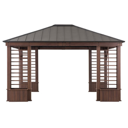 Mazonvintage 13.3 ft. x 14.8 ft. Wilmington Hardtop Gazebo with Galvanized Steel Roof and Frame, Featuring Four Built-in Planters