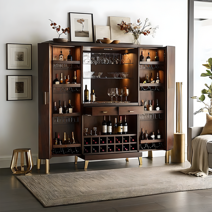Contemporary Wooden Wine Cellar Cabinet with Transparent Glass Doors