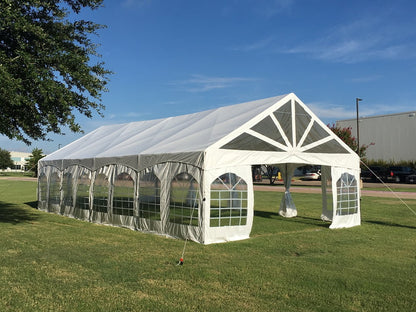 Mazonvintage Canopies 40'x20' PVC Marquee Fire Retardant Party Tent Wedding Canopy Gazebo with Steel Frame, Removable Side Window Walls and Clear End Panels - White