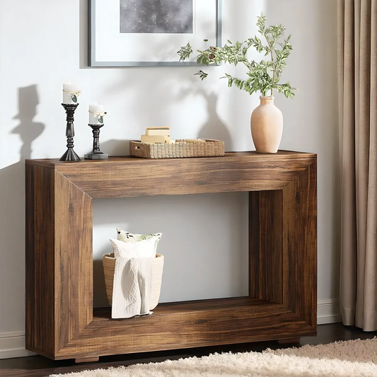 47" Rustic Wood Console Table – Open Rectangular Frame, Bottom Shelf, Entryway Style & Sofa Table 