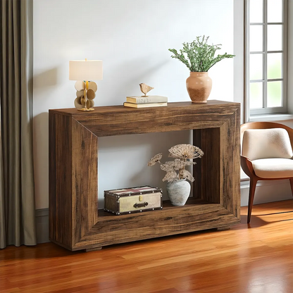 47" Rustic Wood Console Table – Open Rectangular Frame, Bottom Shelf, Entryway Style & Sofa Table 