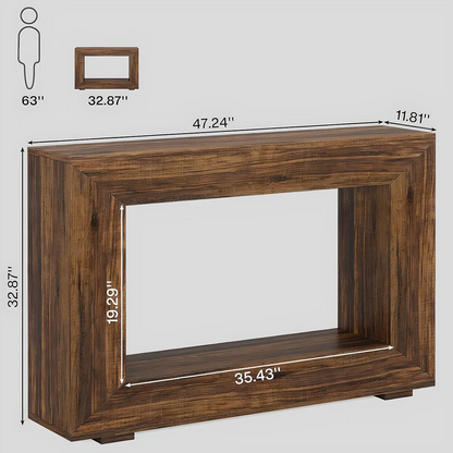 47" Rustic Wood Console Table – Open Rectangular Frame, Bottom Shelf, Entryway Style & Sofa Table 