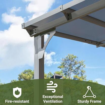 Mazonvintage 10'x22' Outdoor Splicable Gazebo, Mazonvintage Wall Mounted Gazebo & Pergola with Aluminum Frame and Sloping Roof, for Backyard, Deck, Patio-Gray