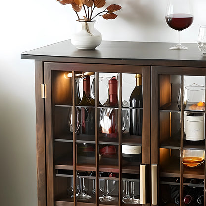 Modern Wooden Wine Cabinet with Glass Doors, Luxury Storage for Wine Bottles and Glasses