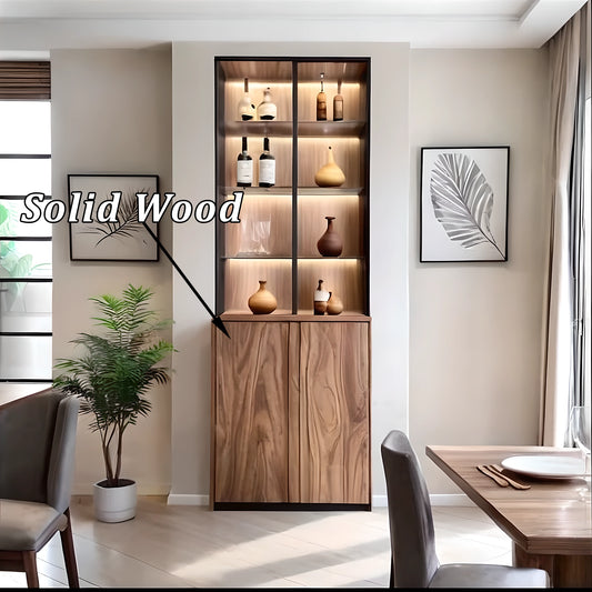 Classic Wooden Wine Bar Cabinet with Glass Front, Stylish Home Bar Organizer