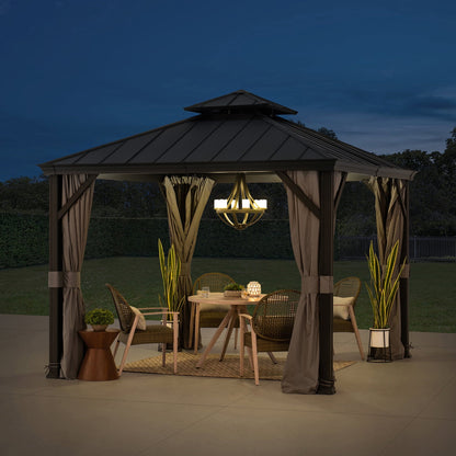 Mazonvintage 10 ft. x 10 ft. Mazonvintage Gazebo, Outdoor Patio Aluminum Frame Gazebo with 2-Tier Steel Mazonvintage Backyard Gazebo with Netting, Curtain, and Ceiling Hook
