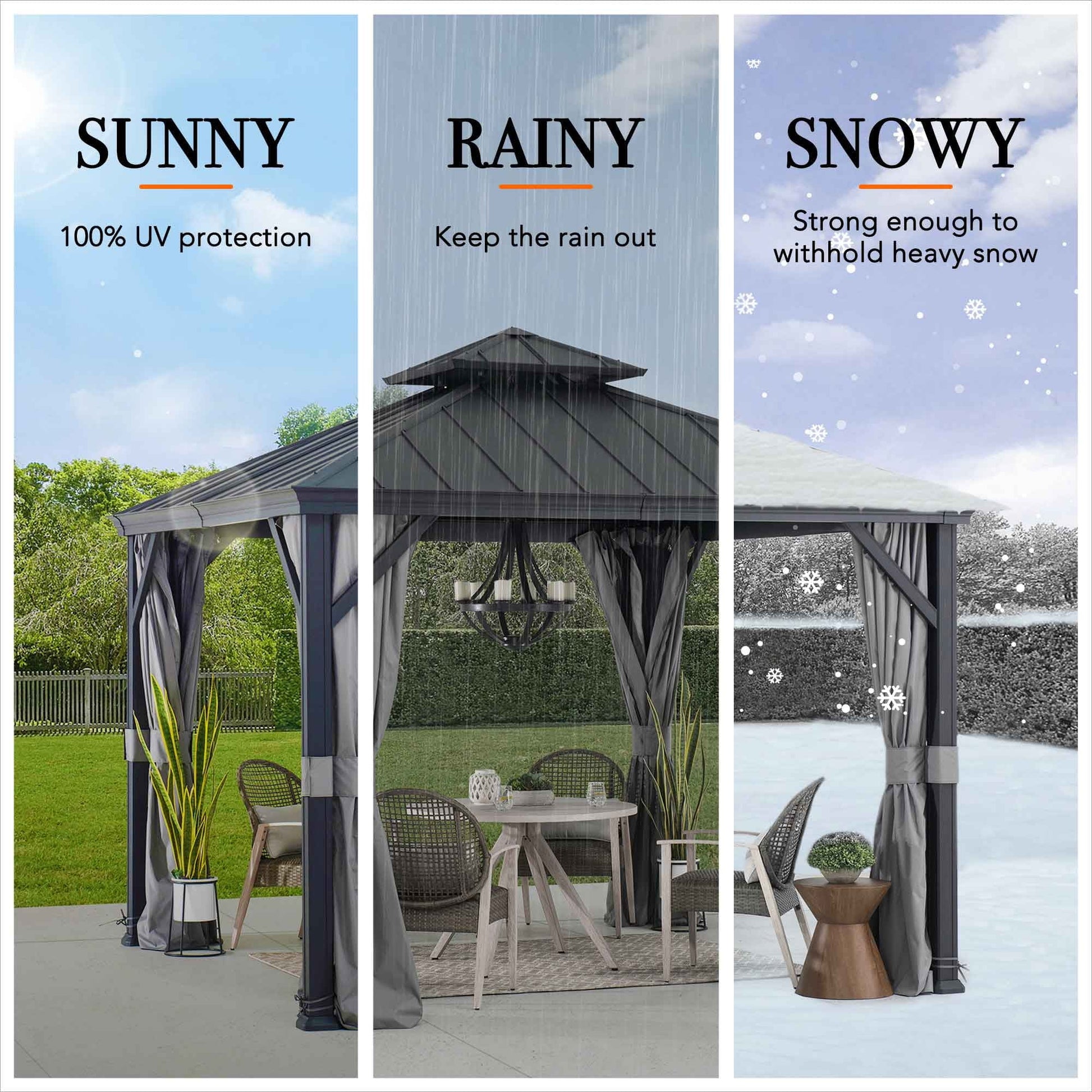 Mazonvintage 10 ft. x 10 ft. Mazonvintage Gazebo, Outdoor Patio Aluminum Frame Gazebo with 2-Tier Steel Mazonvintage Backyard Gazebo with Netting, Curtain, and Ceiling Hook