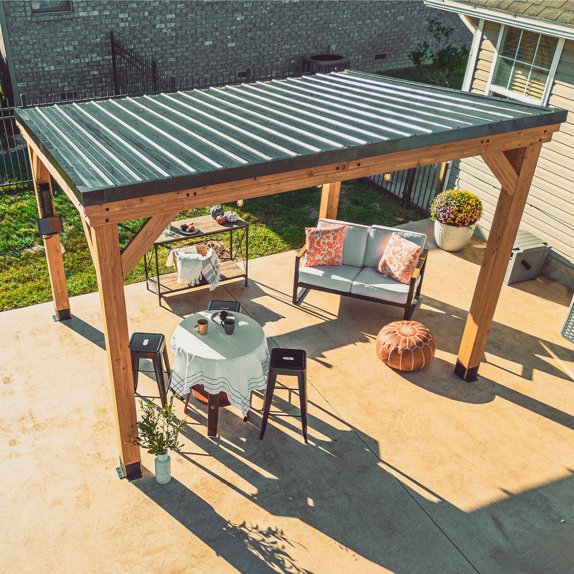 MazonvintageArcadia 12'x9.5' Cedar Wood Gazebo, Galvanized Steel Roof, PowerPort