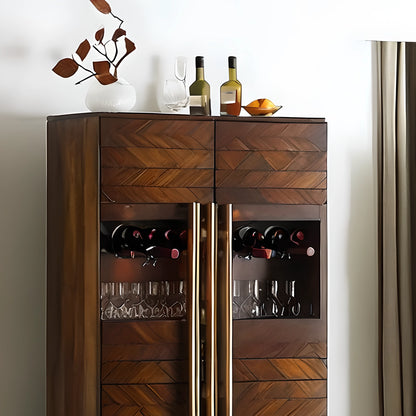 Contemporary Wooden Wine Cellar Cabinet with Transparent Glass Doors