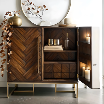 Premium Wooden Wine Display Cabinet with Compartments for Bottles and Glasses