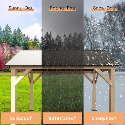 Mazonvintage Wood Gazebo 10'x12', Wind & Rain Resistant Design, Grill Gazebo for Garden, Mazonvintage