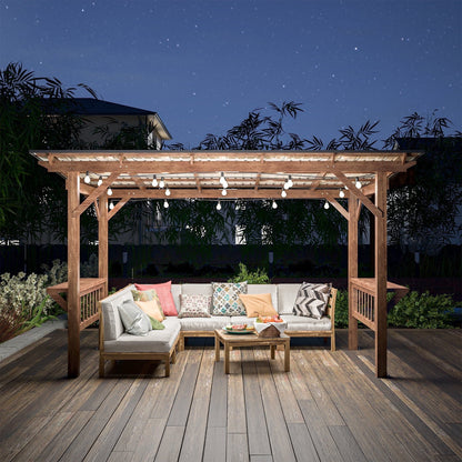 13' x 6.5' Wooden Grill Gazebo with Metal Roof, Bulbs & Bar Counters - Weather-Resistant BBQ Shelter