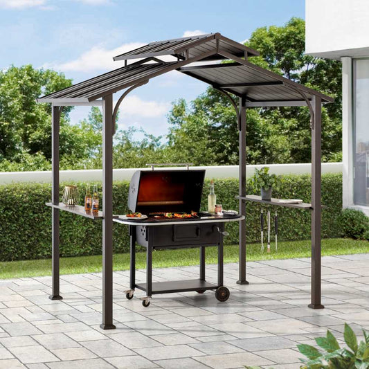 Mazonvintage 5x8 Grilling Gazebo with Hooks and Bar Shelves for BBQ