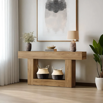 63″ Long Rustic Wood Console Table – Farmhouse Design, With Multi-Functional Shelves 