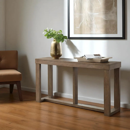 64 Inch Natural Wood Console Table – Minimalist Modern Design 