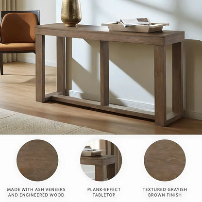 64 Inch Natural Wood Console Table – Minimalist Modern Design 