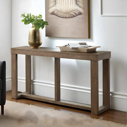 64 Inch Natural Wood Console Table – Minimalist Modern Design 