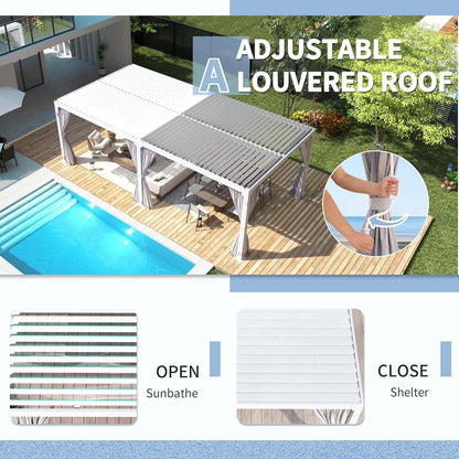 Mazonvintage Louvered Pergola 12x20, All Aluminum Pergola with Adjustable Rainproof Roof,White