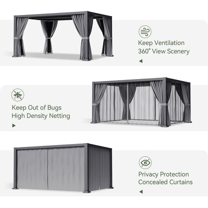 Mazonvintage Louvered Pergola 12' x 16' Outdoor Aluminum Pergola with Adjustable Top for Decks, Gardens and Backyards, Gray