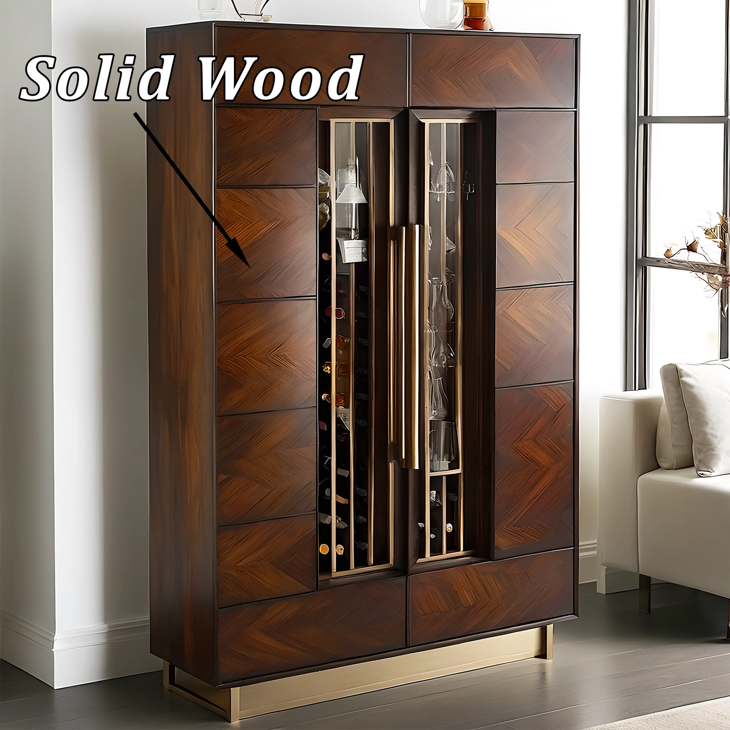 Luxury Wood Wine Bar Cabinet, Built-in Glass Rack, Modern Home Bar Furniture