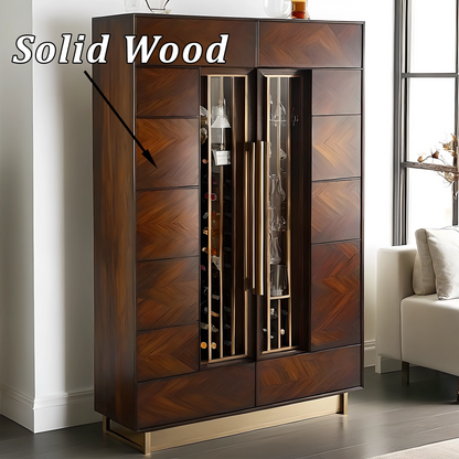 Luxury Wood Wine Bar Cabinet, Built-in Glass Rack, Modern Home Bar Furniture